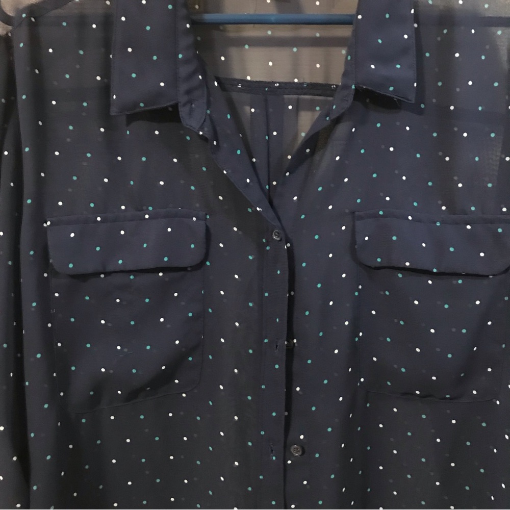 Sheer, polka dot, long sleeve blouse